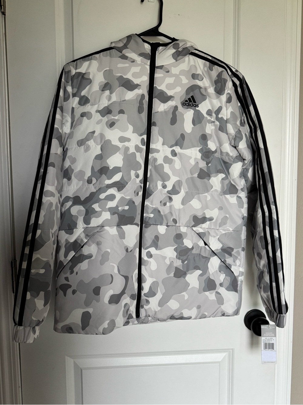 adidas Kids White & Gray Camo Puffer Jacket with Hood